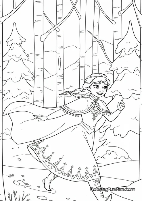 Anna running through forest