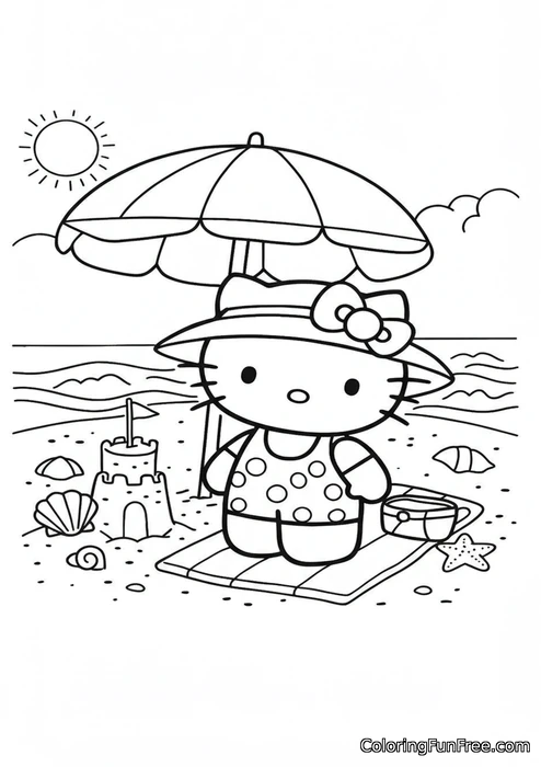 Hello kitty at beach with hat