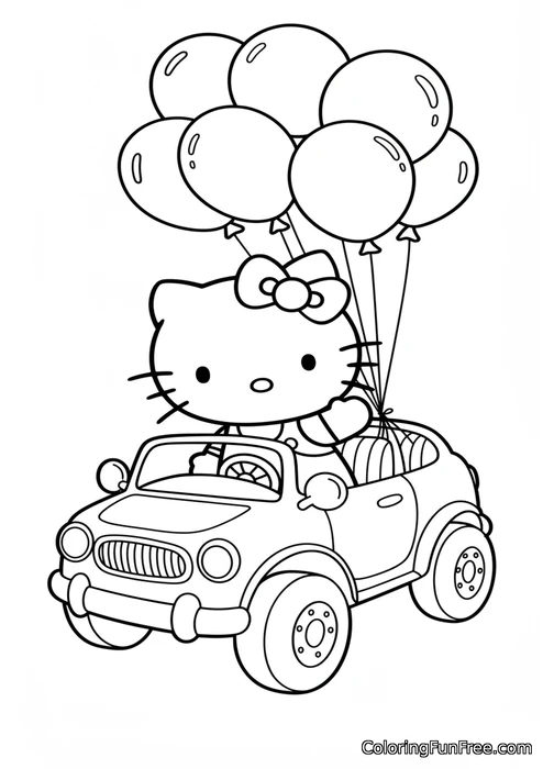 Hello kitty driving car with balloons