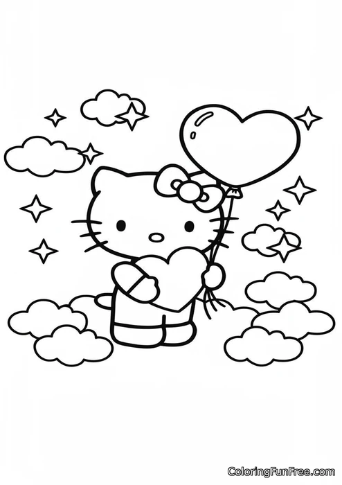 Hello kitty holding heart balloon