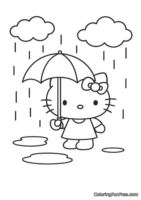 Hello kitty holding umbrella in rain