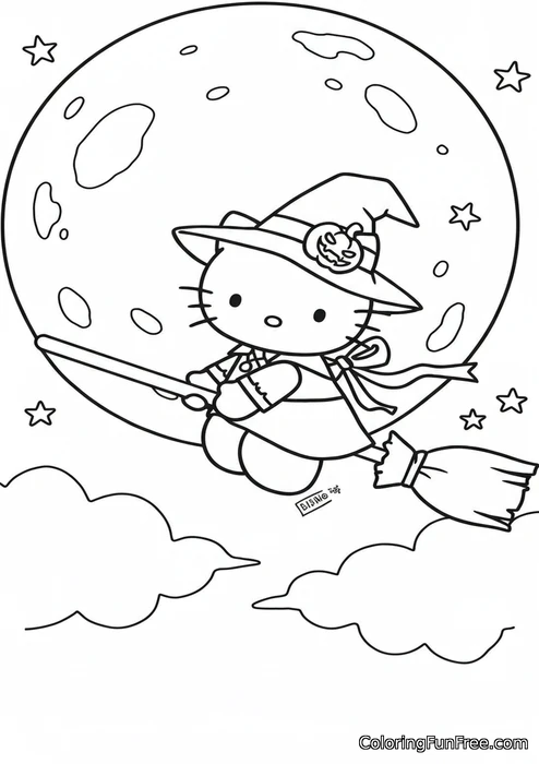 Hello kitty sitting on broom