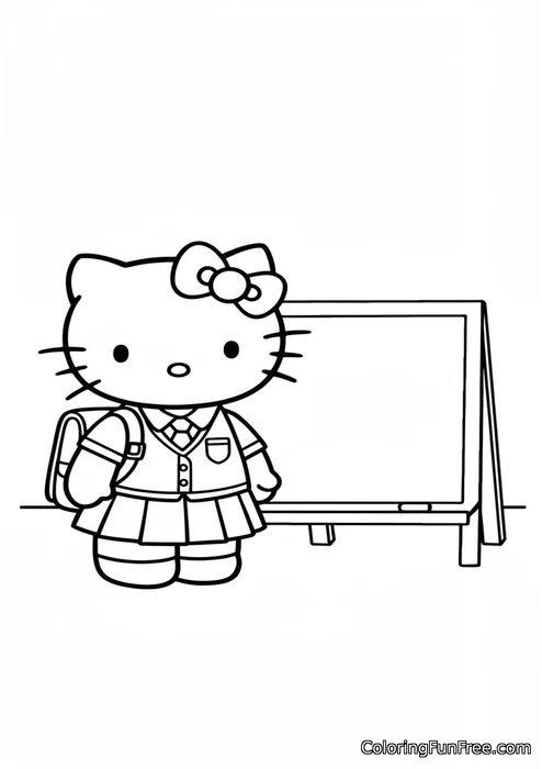 Hello kitty standing by blackboard