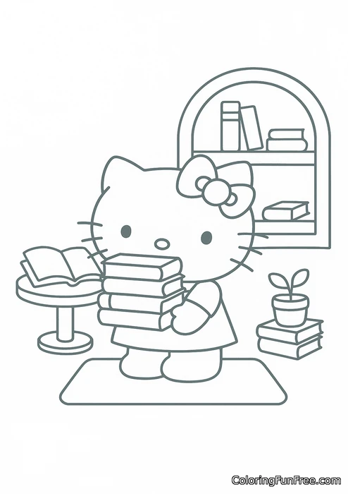 Hello kitty with books