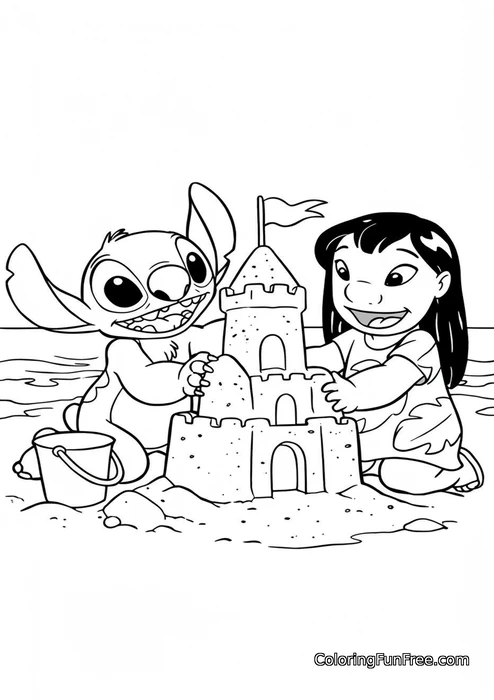 Lilo and Stitch building sandcastle