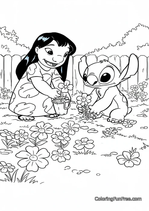Lilo and Stitch planting flowers