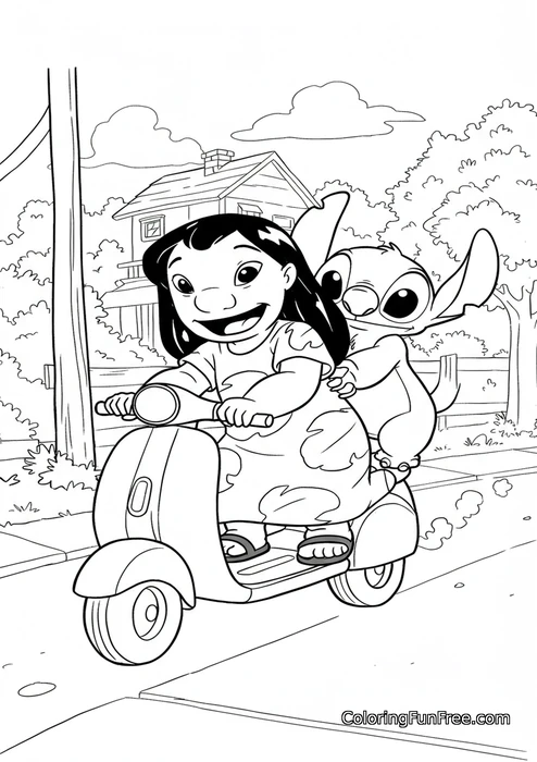 Lilo and Stitch riding scooter