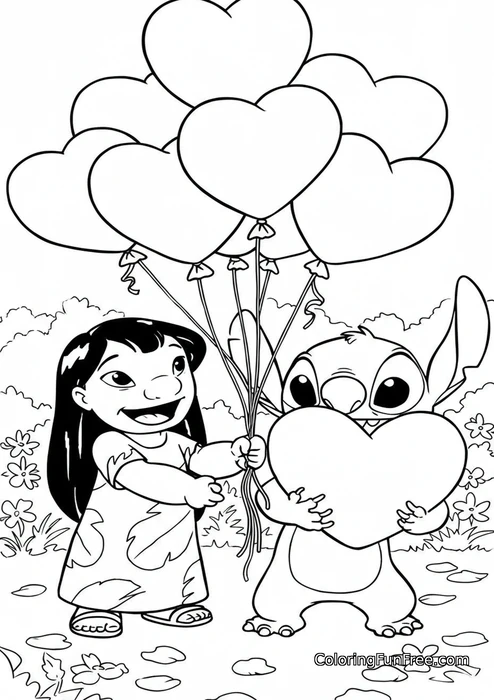 Lilo and Stitch with heart balloons