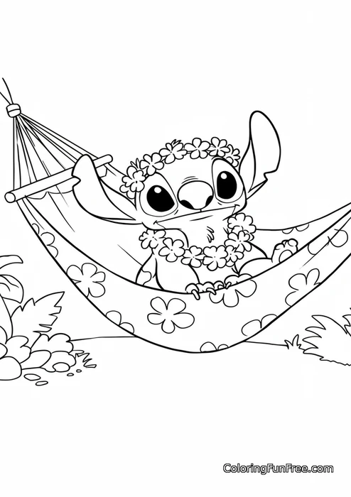 Stitch in hammock with lei