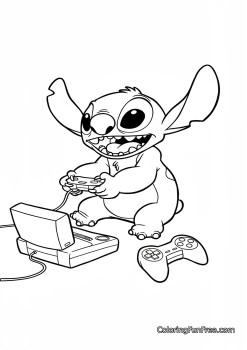 Stitch playing video game