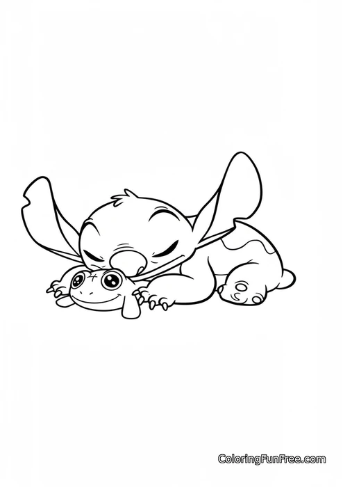 Stitch sleeping with frog