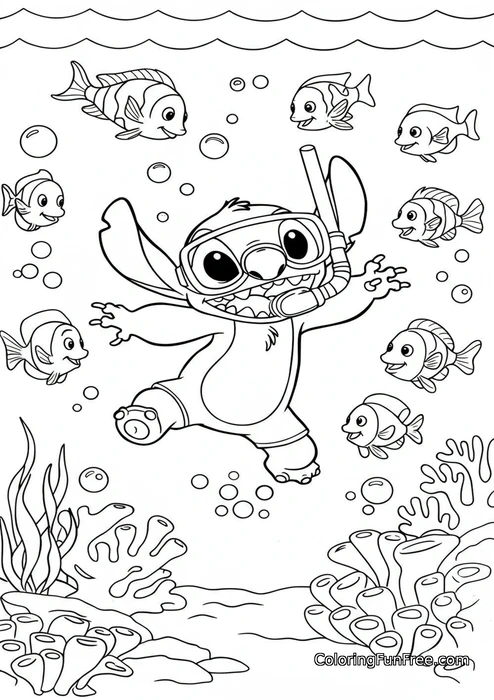 Stitch snorkeling underwater