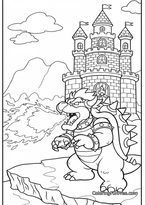 Bowser breathing fire castle