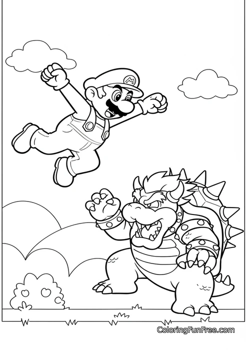 Mario flying towards Bowser