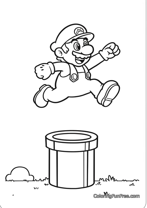 Mario jumping over pipe