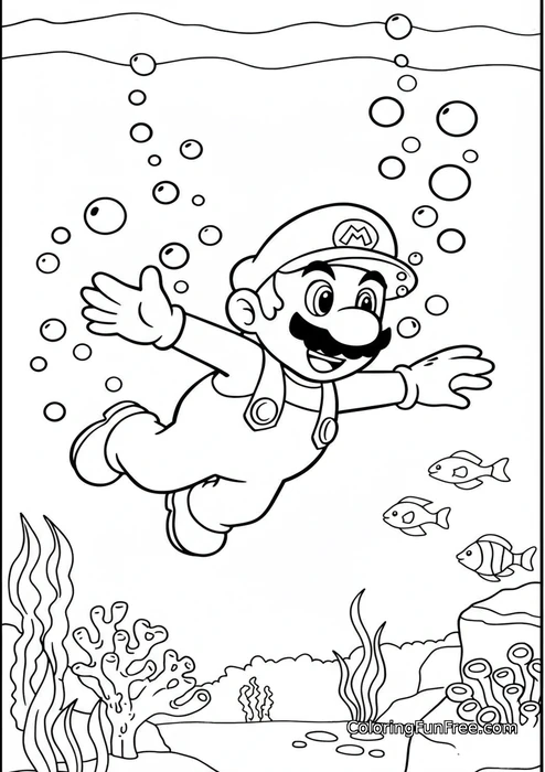 Mario swimming underwater