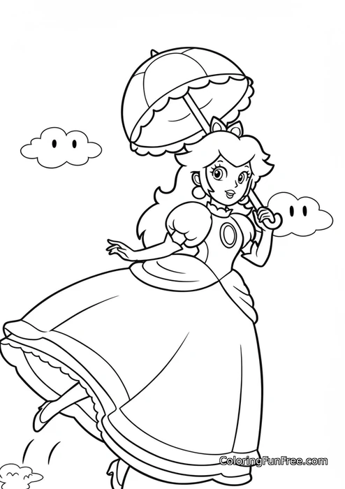 Princess Peach floating with parasol