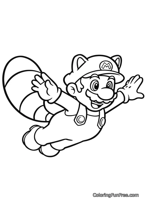 Raccoon Mario flying