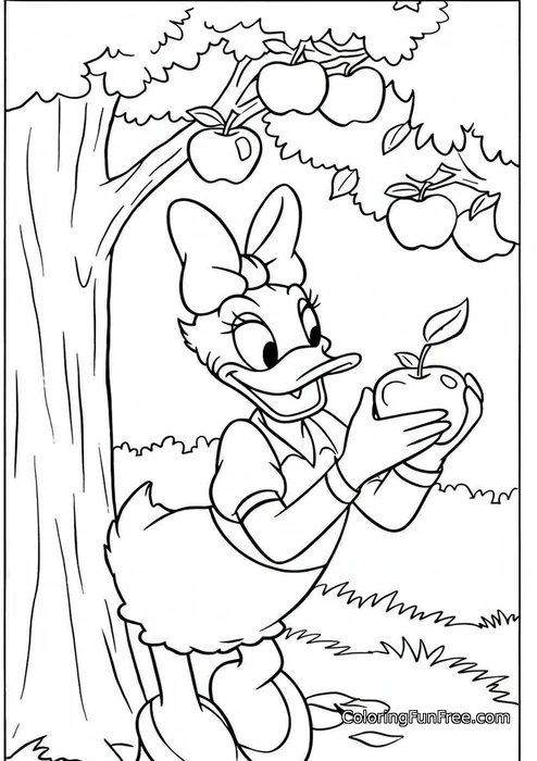 Daisy duck picking an apple