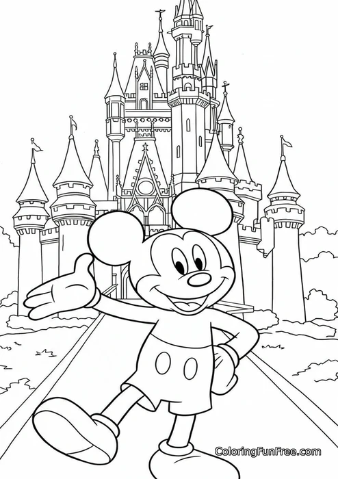 Mickey Mouse in front of castle