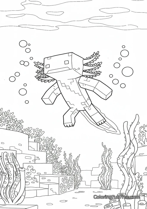 Minecraft axolotl swimming underwater