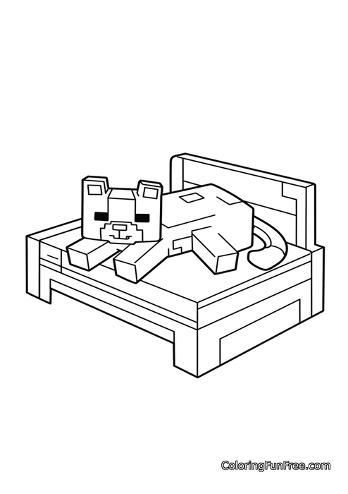 Minecraft cat sleeping on bed