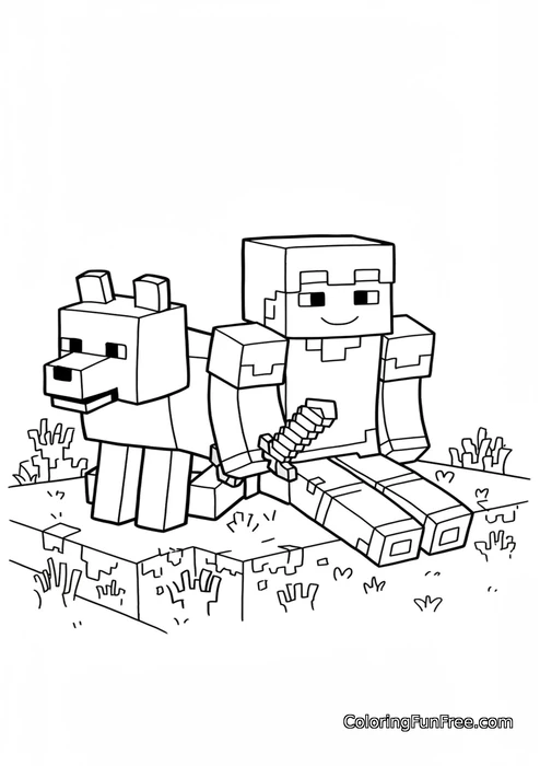 Minecraft Steve with pet wolf