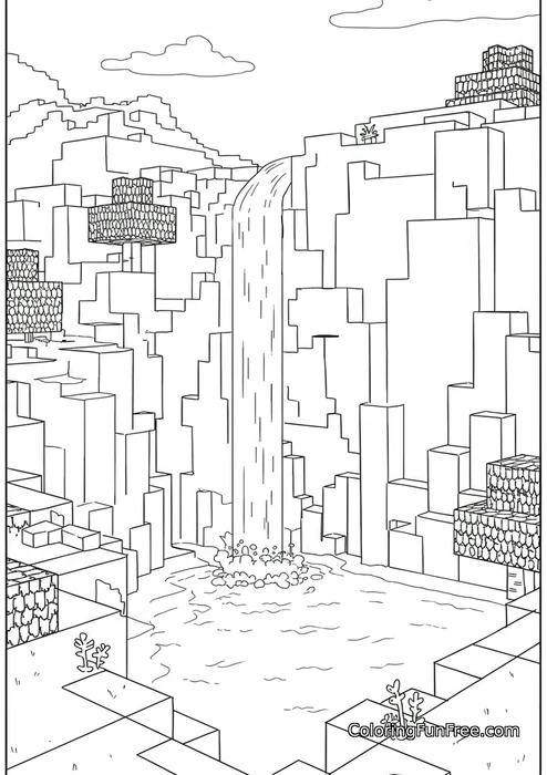Minecraft waterfall landscape