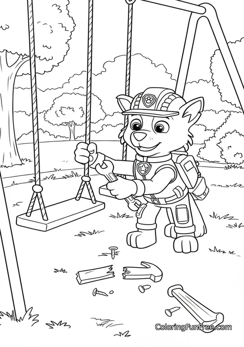 Paw Patrol Rubble fixing swing set