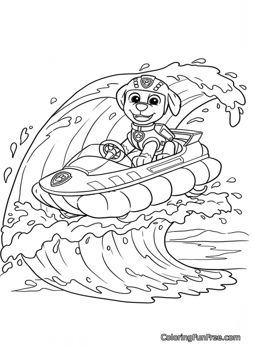 Paw Patrol Zuma hovercraft riding wave