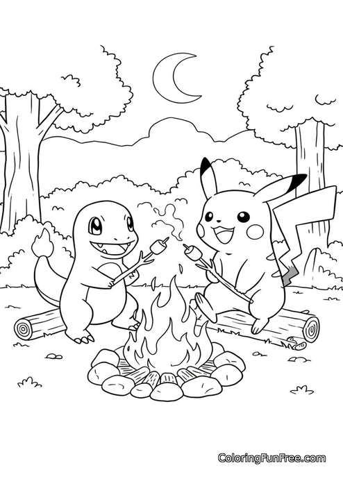 Pokemon charmander and pikachu campfire marshmallows