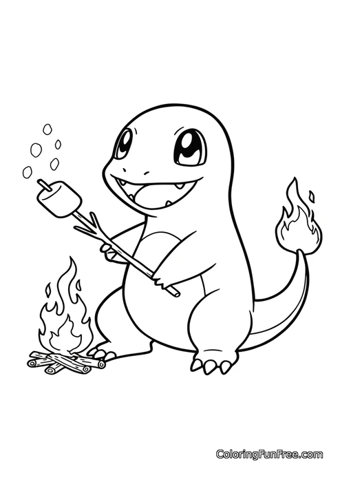 Pokemon charmander roasting marshmallow