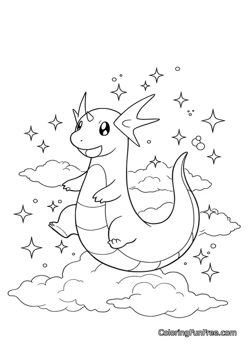 Pokemon dragonair on clouds sparkles