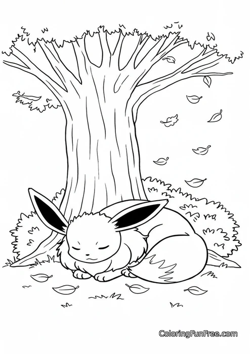 Pokemon eevee sleeping under tree