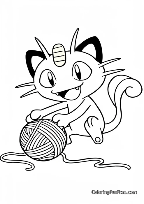 Pokemon meowth playing with yarn