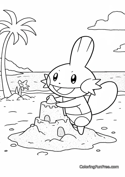 Pokemon mudkip building sandcastle