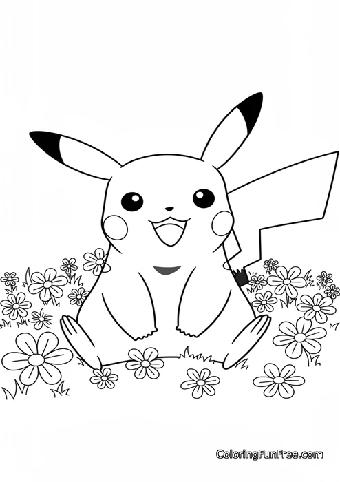 Pokemon pikachu sitting in flowers