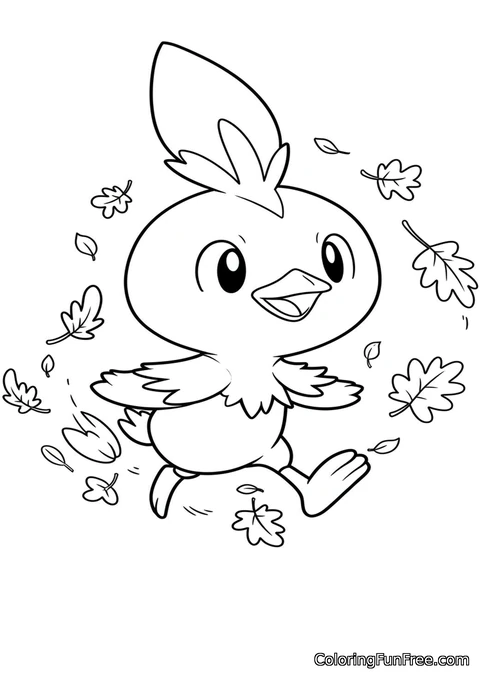 Pokemon torchic playing in autumn leaves
