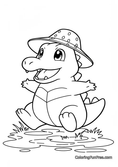 Pokemon totodile wearing hat mud puddle