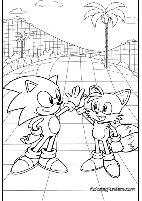 Sonic and tails high five green hill