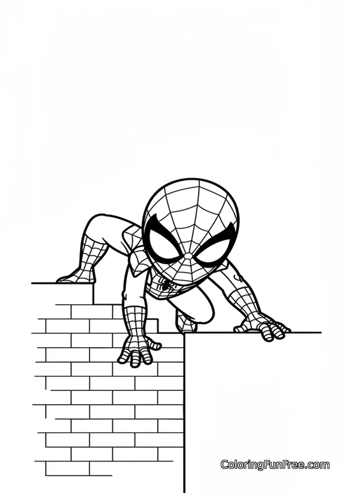 Spiderman chibi crawling on wall