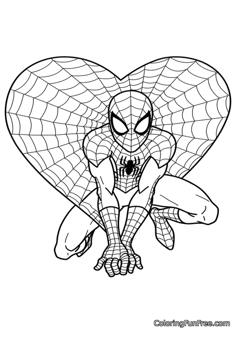 Spiderman crouching heart shaped web