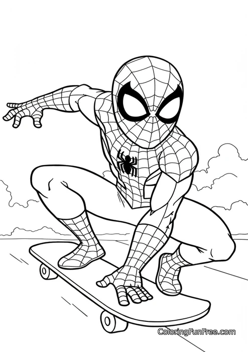 Spiderman skateboarding