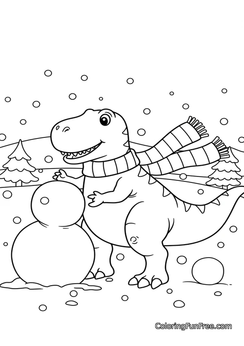 Dinosaur building snowman winter-img