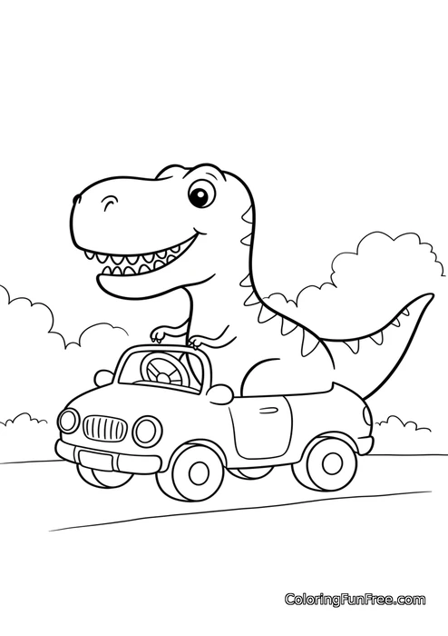 Dinosaur driving car coloring page