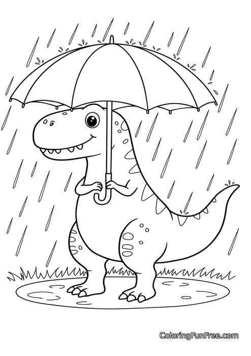 Dinosaur with umbrella in rain-img