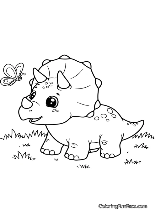 Baby triceratops with butterfly
