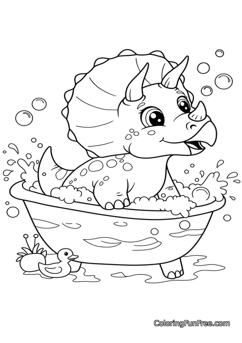 Triceratops in bathtub with bubbles-img