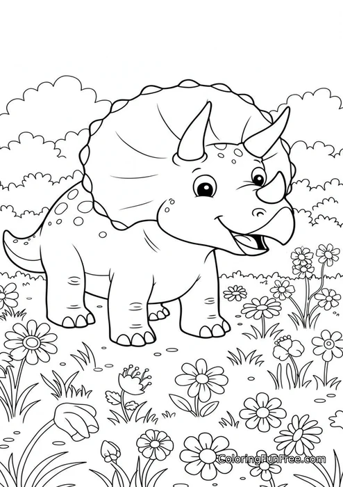 Triceratops in flower field