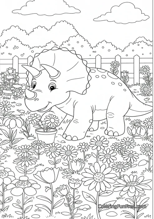 Triceratops in flower garden